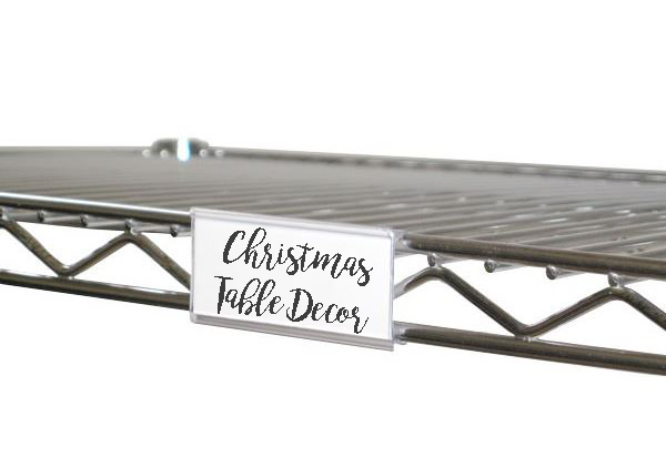 christmas table decor label on wire shelf