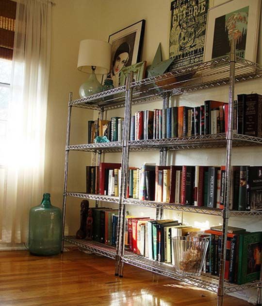 nicely decorated chrome wire shelving bookcase