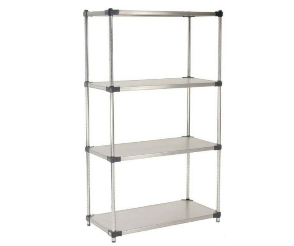 emoty shelving unit with solid steel shelves