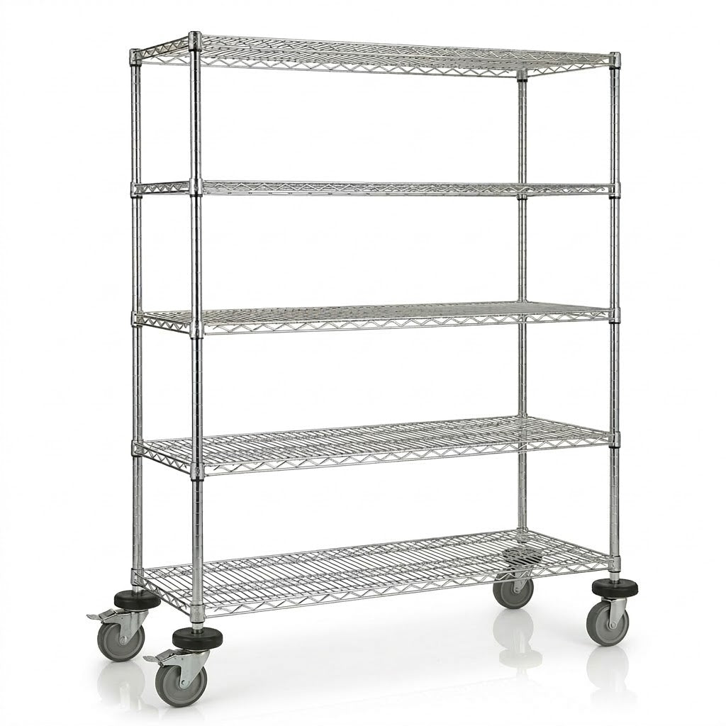 30" Deep x 60" Wide 5 Tier Chrome Wire Shelf Truck