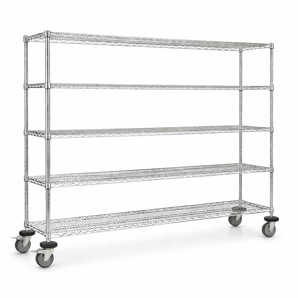 30" Deep x 72" Wide 5 Tier Chrome Wire Shelf Truck