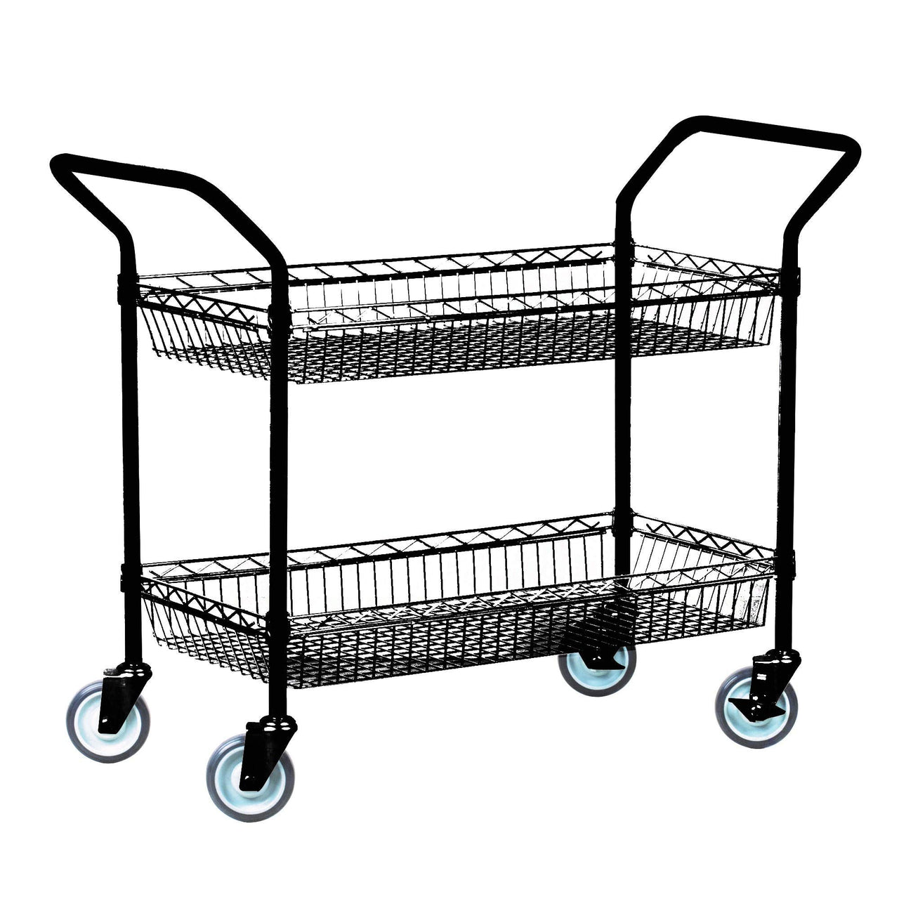18" Deep x 48" Wide x 39" High Black 2 Basket Shelf Cart