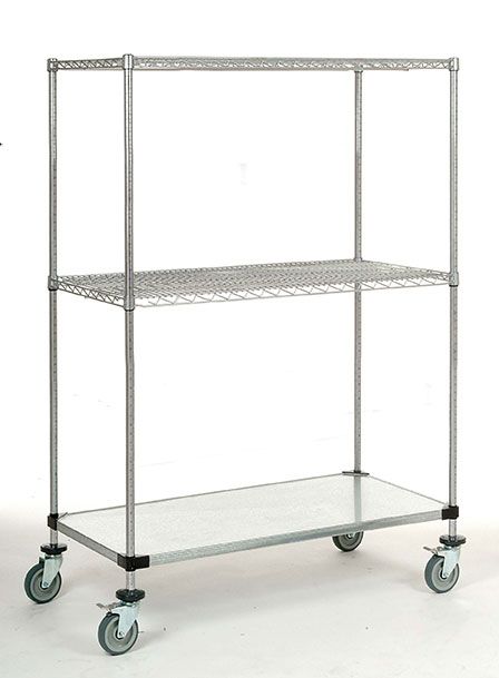 3-tier chrome mobile wire shelf truck 30W x 21D inches