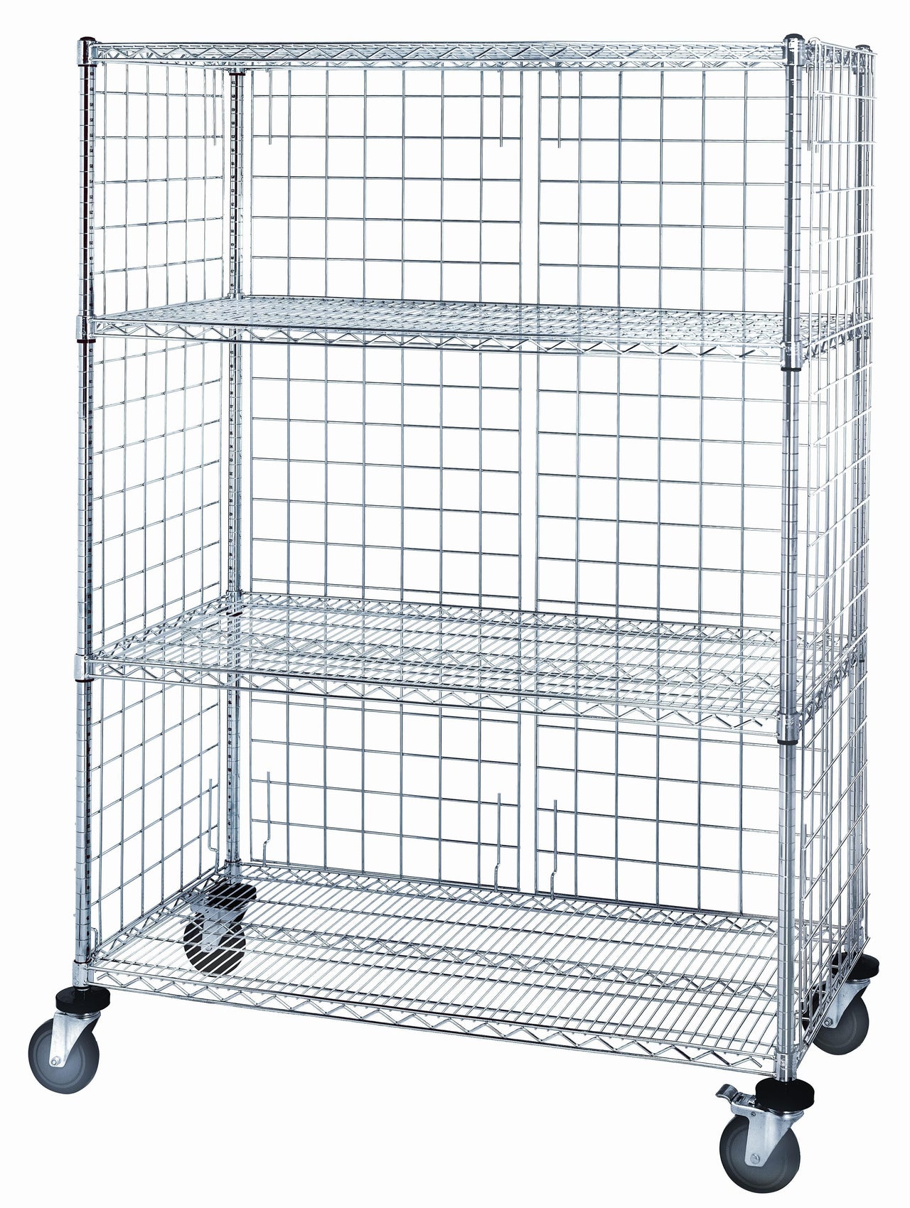 4-tier chrome mobile wire shelf truck 60W x 24D inches