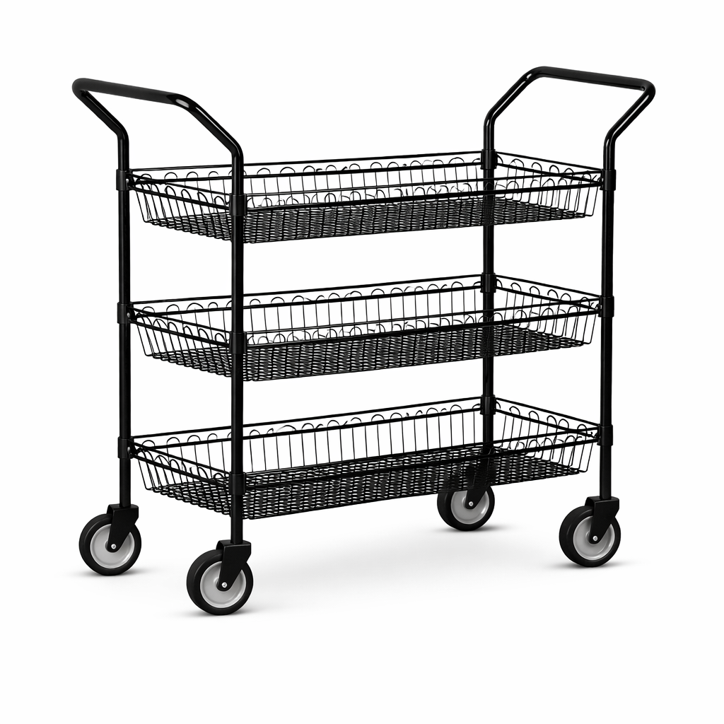 14" Deep x 24" Wide x 39" High Black 3 Basket Shelf Cart