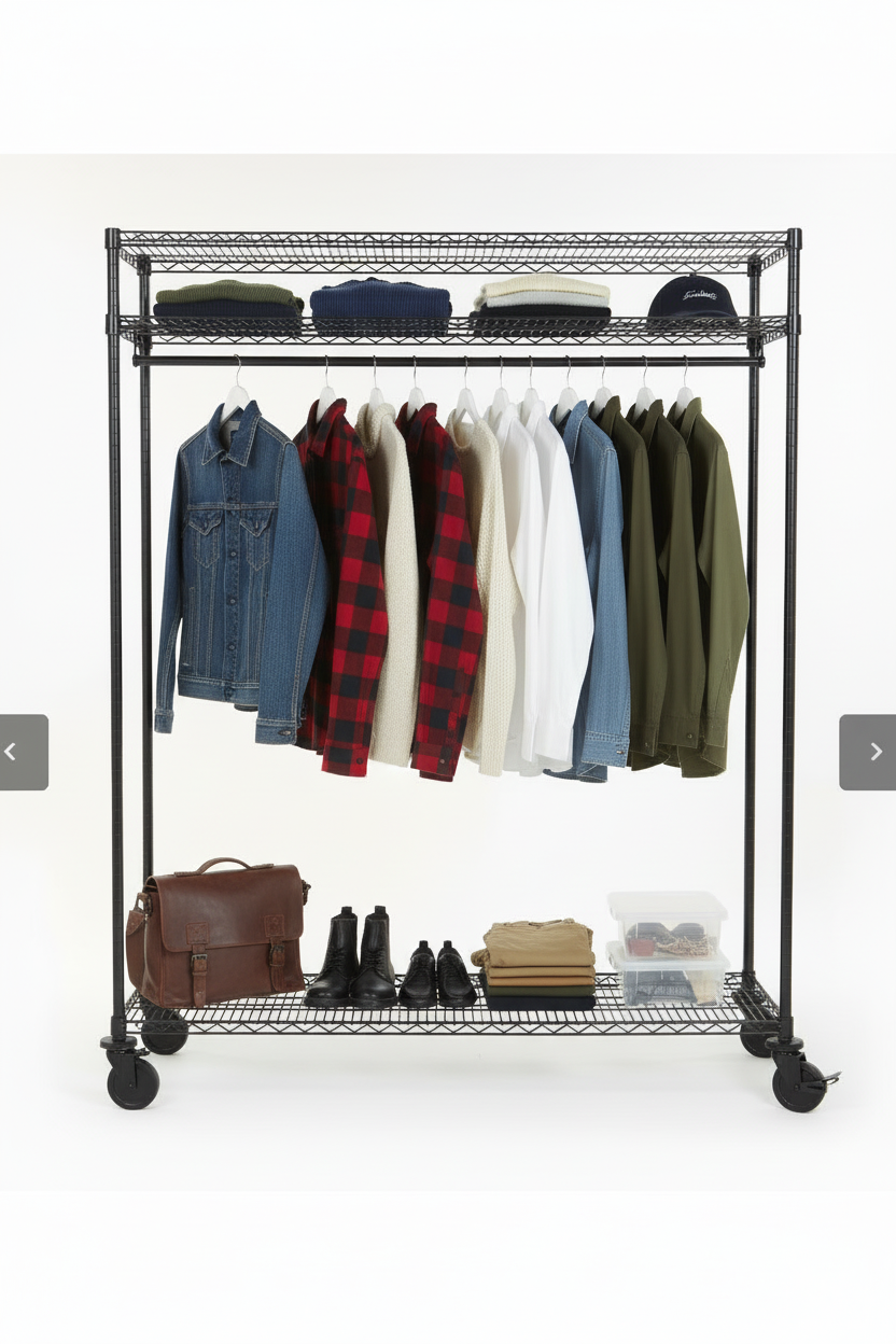 Matte black mobile garment rack - premium styled