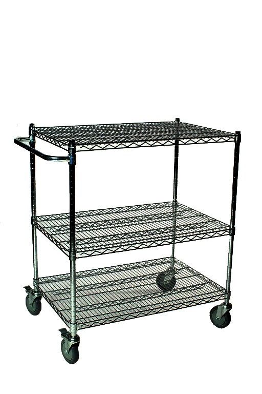 24" Deep x 30" Wide x 39" High Black 3 Wire Shelves Push Cart