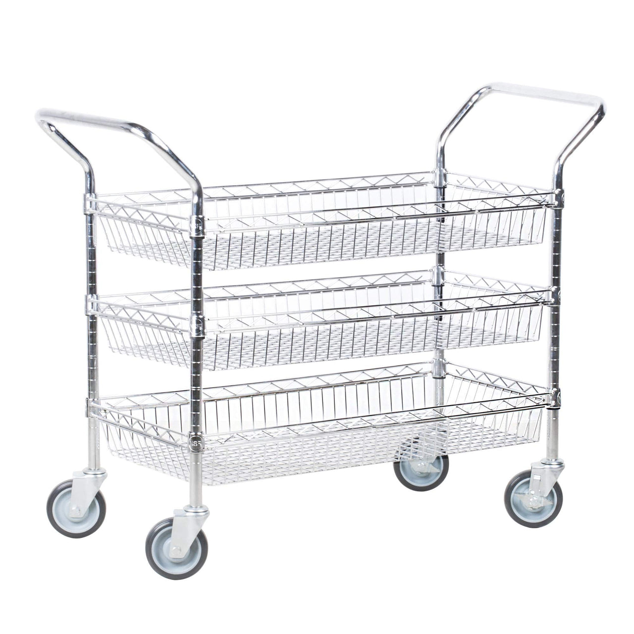 14" Deep x 24" Wide x 39" High Chrome 3 Basket Shelf Cart