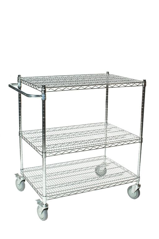 18" Deep x 24" Wide x 39" High Stainless Wire 3 Wire Shelves Push Cart