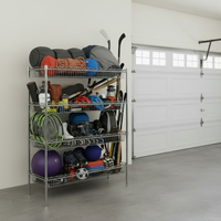 4-tier chrome basket shelf unit in residential garage