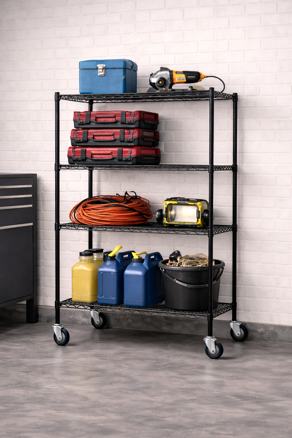 24" Deep x 72" Wide 4 Tier Black Wire Shelf Truck