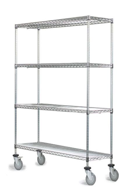 4-tier stainless steel mobile wire shelf truck 48W x 12D inches