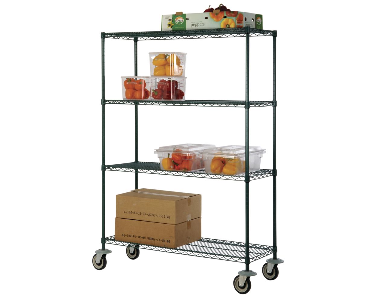 4-tier freezer mobile wire shelf truck 54W x 12D inches