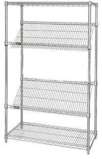 4-tier chrome slanted wire shelving for display