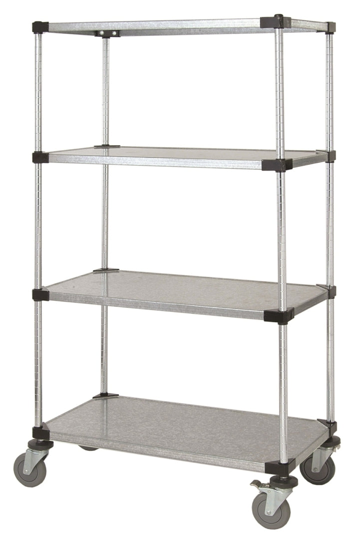 18" Deep x 30" Wide 4 Tier Solid Galvanized Mobile Shelving Unit with 1200 lb Capacity