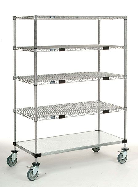 5-tier chrome mobile wire shelf truck 30W x 24D inches
