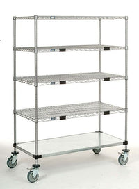 5-tier chrome mobile wire shelf truck 30W x 24D inches