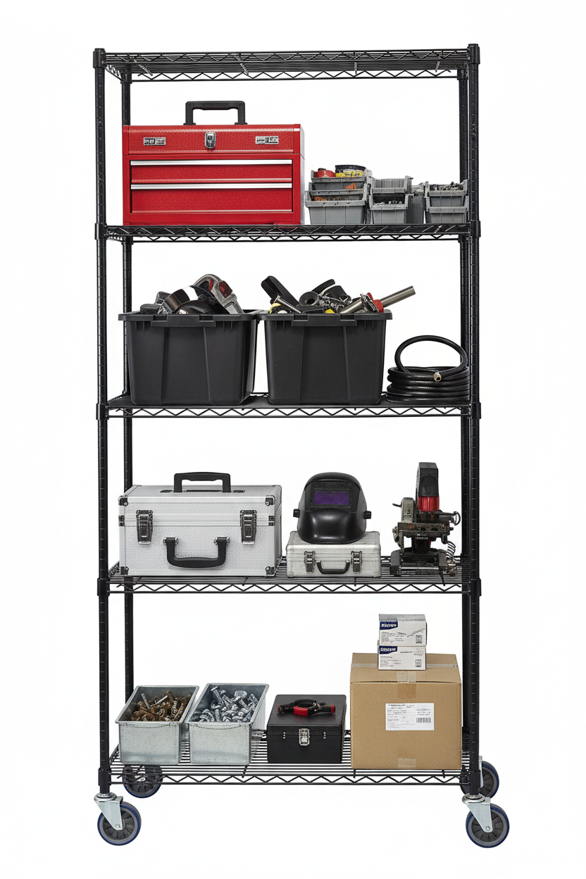 5-Tier Black Shelving Truck - No Partial Shelf