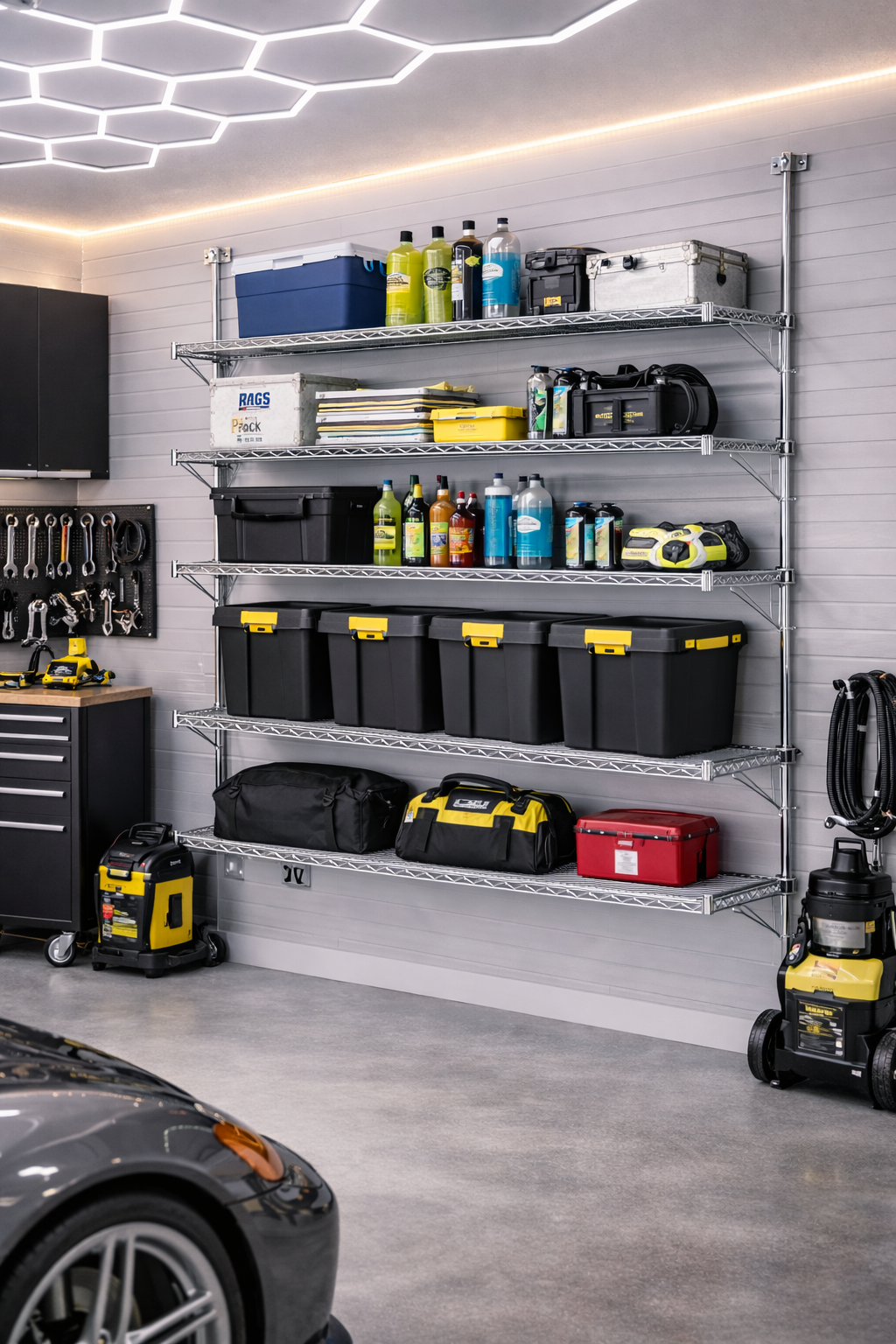 24" Deep x 30" Wide 5 Tier Chrome Adjustable Wall Mount Shelving Kit