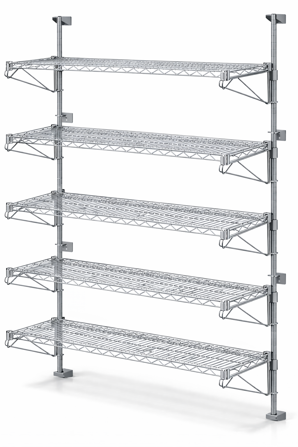 24" Deep x 30" Wide 5 Tier Chrome Adjustable Wall Mount Shelving Kit