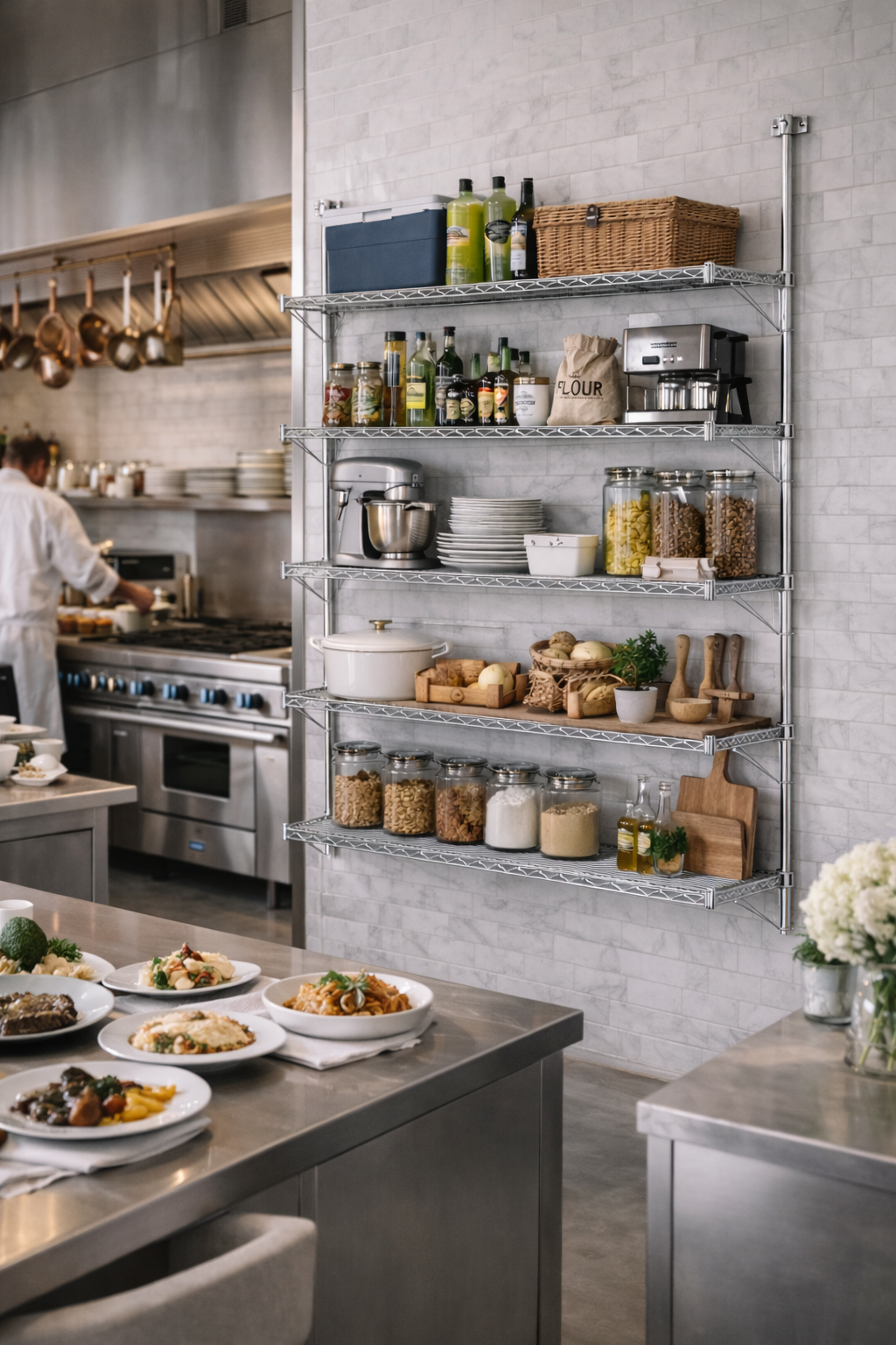 24" Deep x 30" Wide 5 Tier Chrome Adjustable Wall Mount Shelving Kit