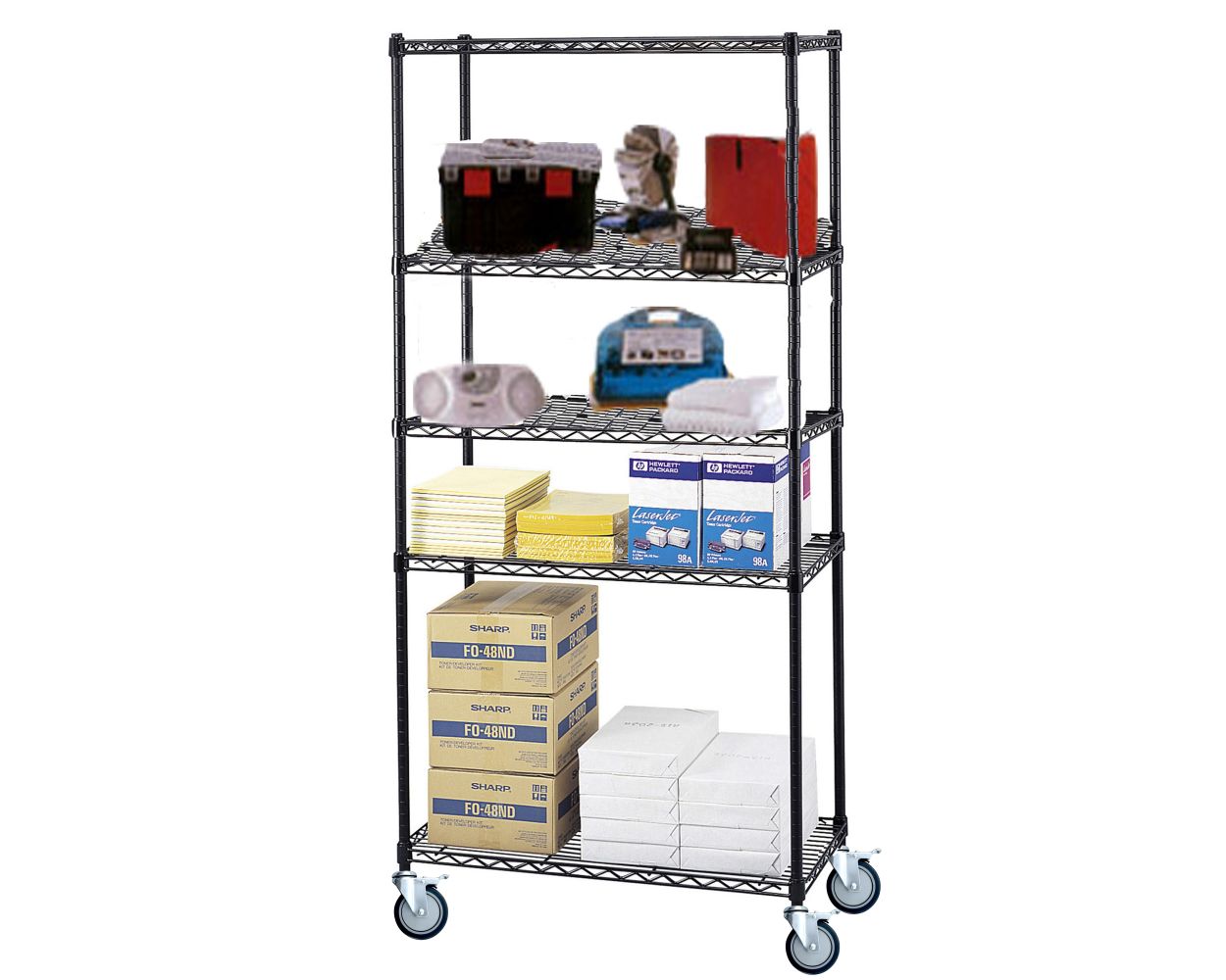 5-tier black mobile wire shelf truck 30W x 21D inches - view 6