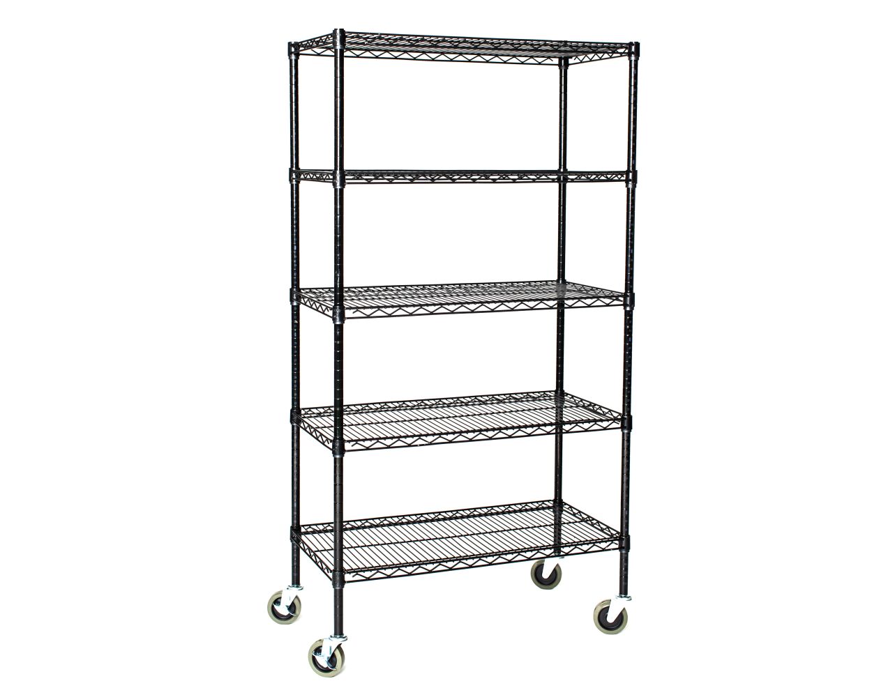 5-tier black mobile wire shelf truck 60W x 24D inches