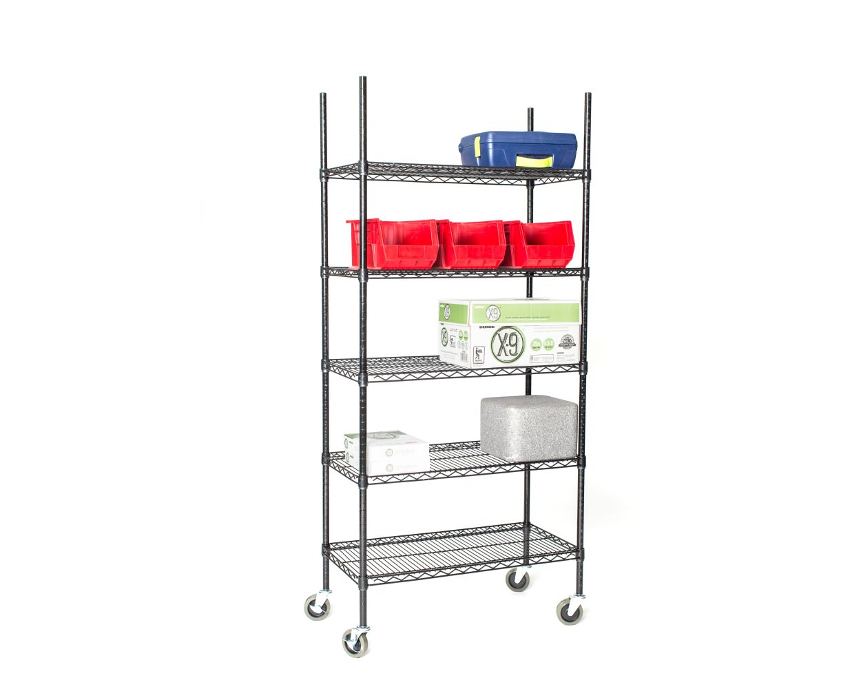 5-tier black mobile wire shelf truck 72W x 14D inches - view 2