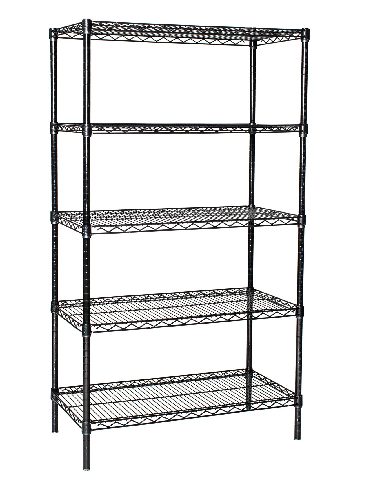 5-tier black wire shelving unit 42W x 12D inches