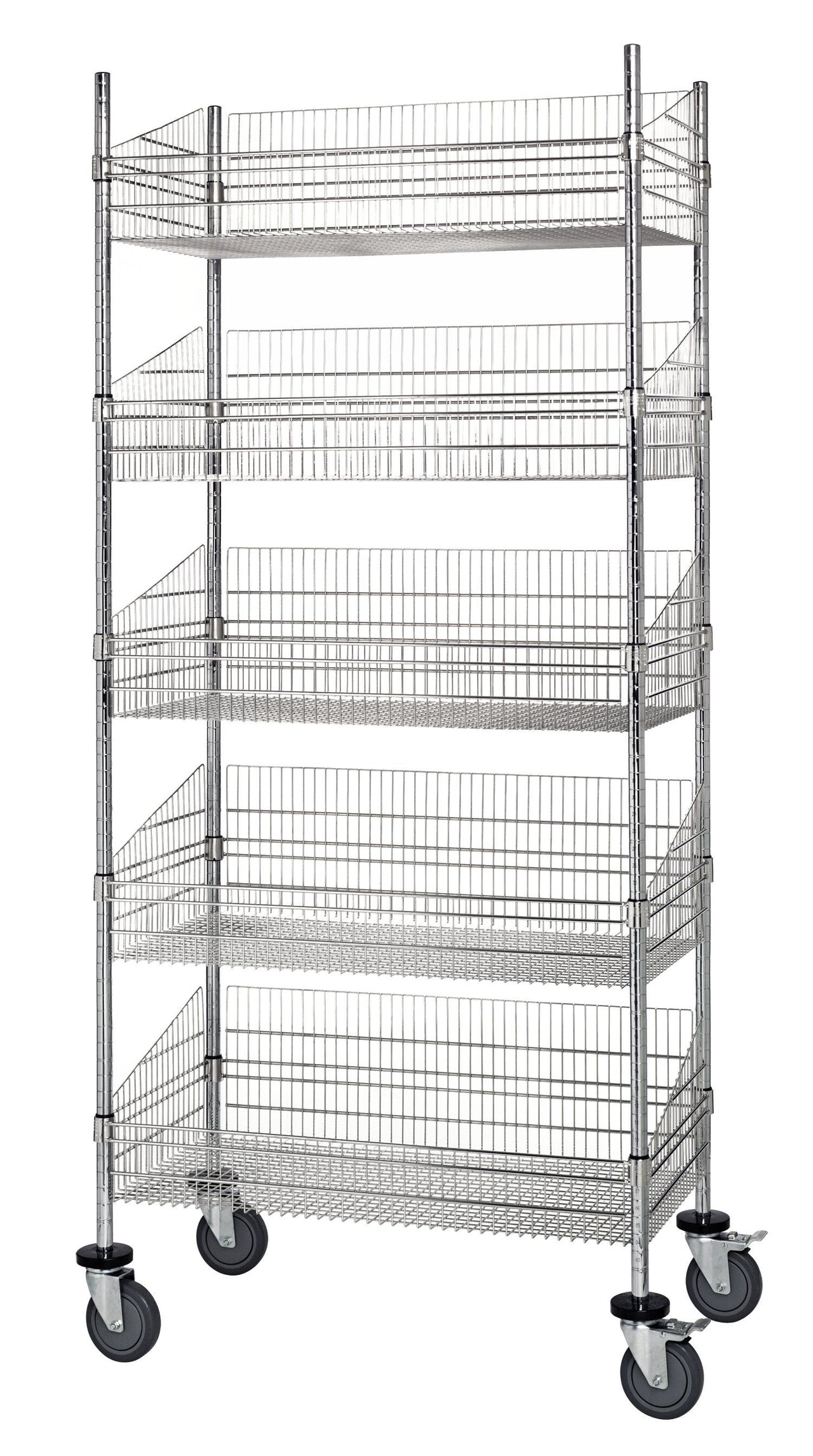 5-tier chrome mobile wire shelf truck 24W x 18D inches
