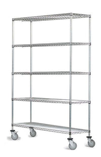5-tier chrome mobile wire shelf truck 30W x 24D inches