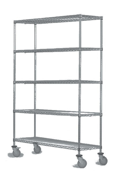 5-tier gray mobile wire shelf truck 72W x 14D inches