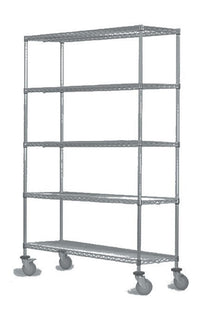 5-tier gray mobile wire shelf truck 72W x 24D inches