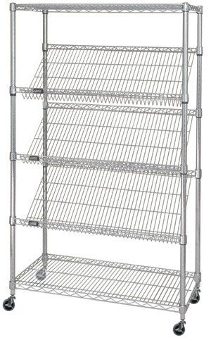 5-tier chrome mobile wire shelf truck 36W x 24D inches