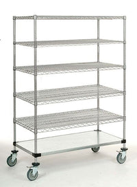 6-tier chrome mobile wire shelf truck 72W x 30D inches
