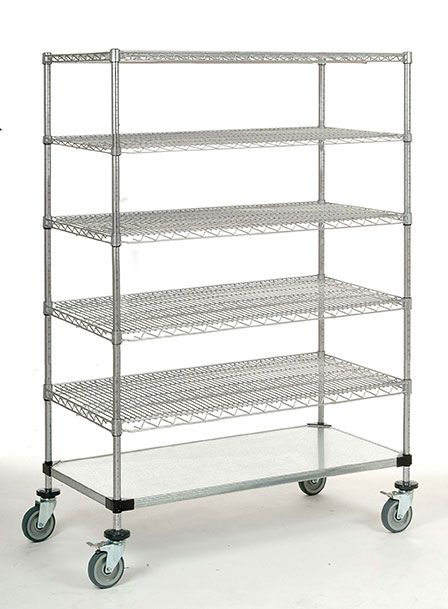 6-tier chrome mobile wire shelf truck 60W x 30D inches