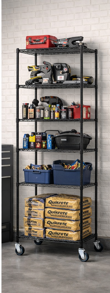 12" Deep x 42" Wide 6 Tier Black Wire Shelf Truck