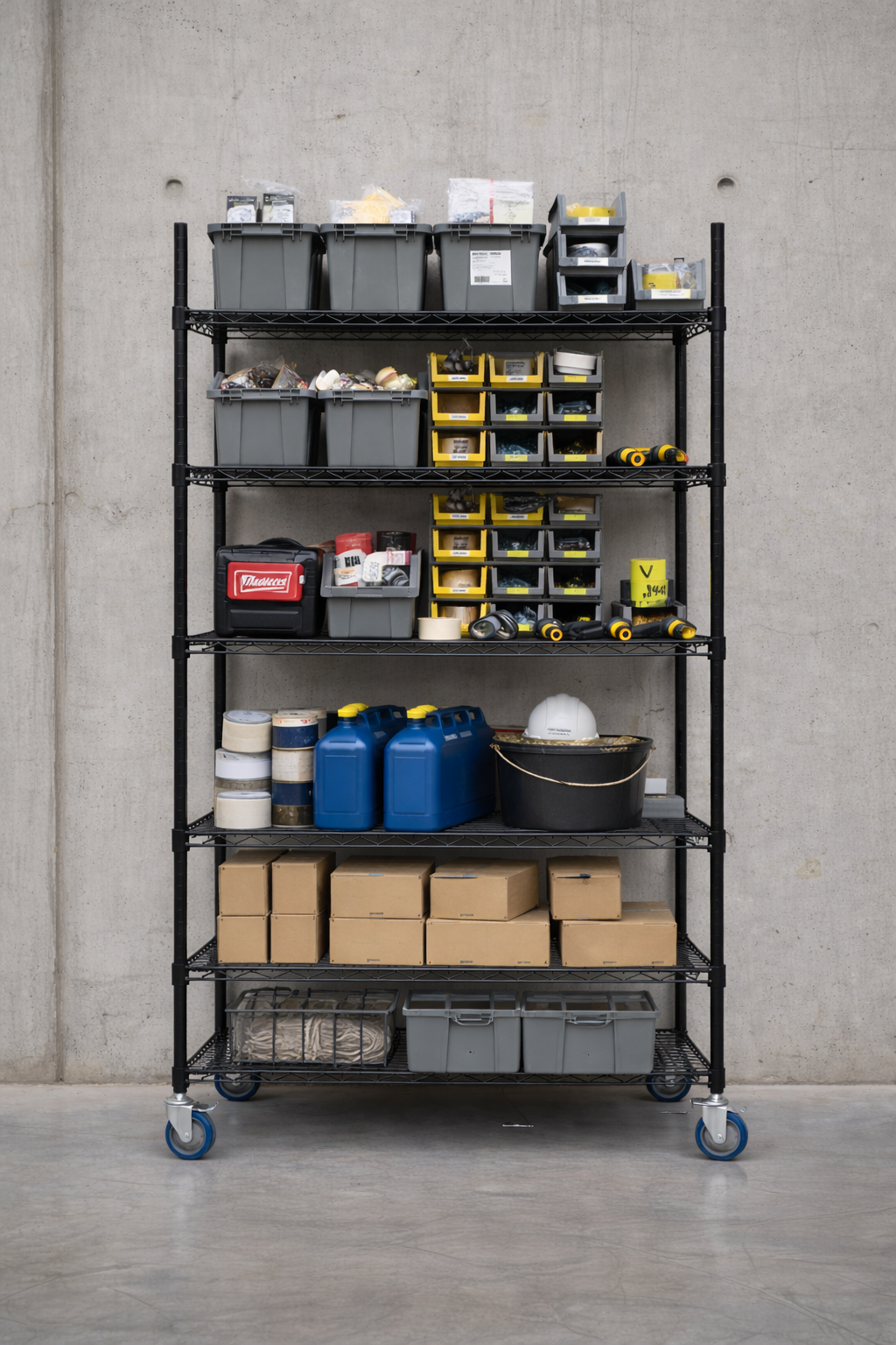 12" Deep x 42" Wide 6 Tier Black Wire Shelf Truck