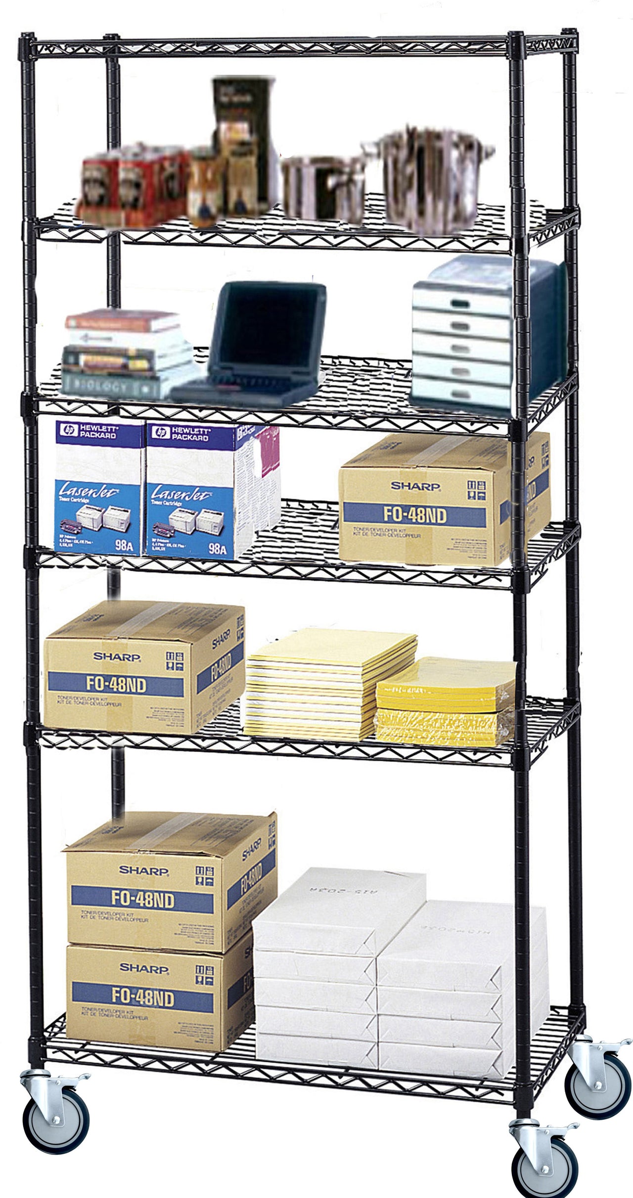 6-tier black mobile wire shelf truck 30W x 12D inches - view 6
