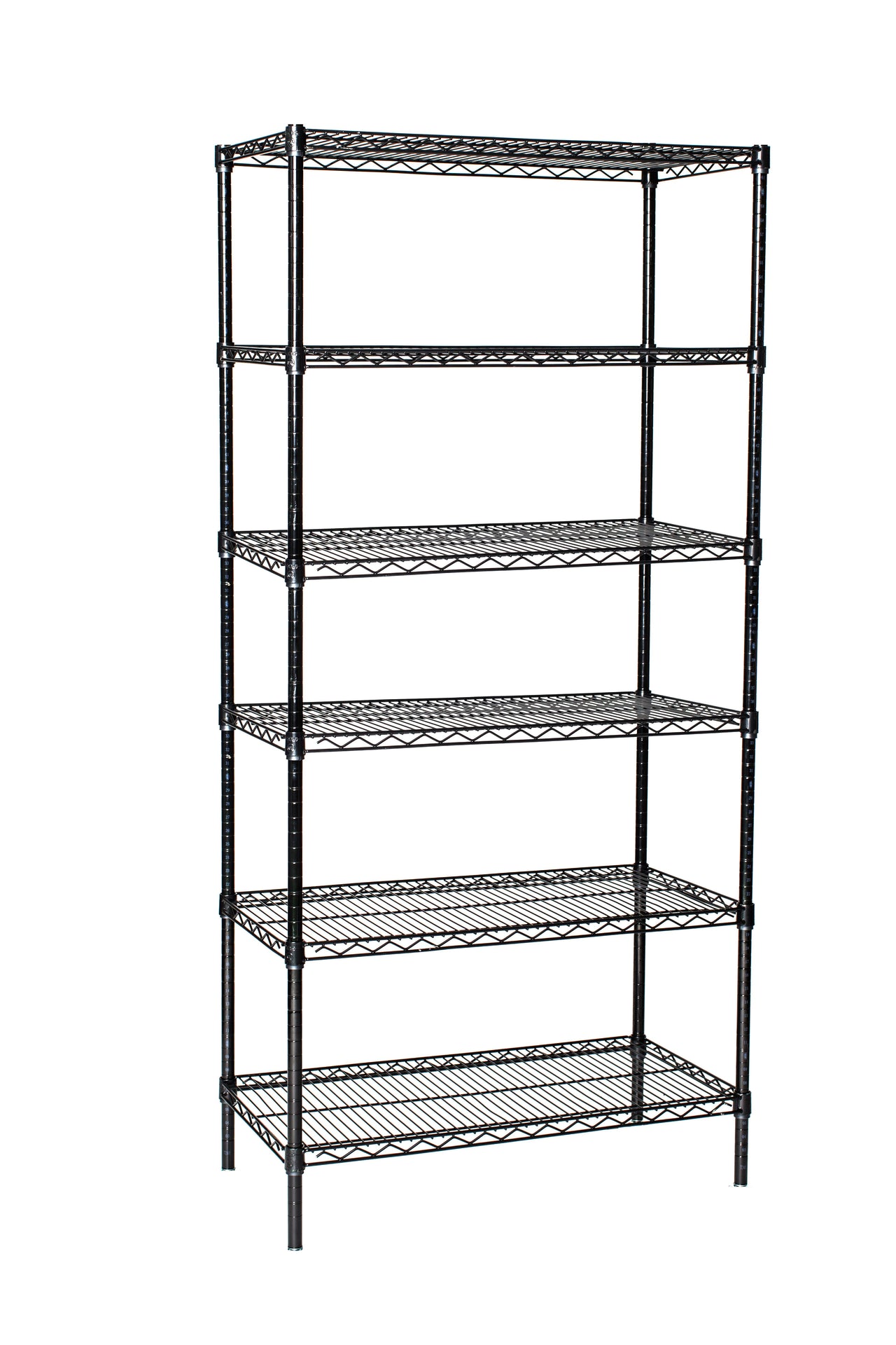 6-tier black wire shelving unit 60W x 14D inches