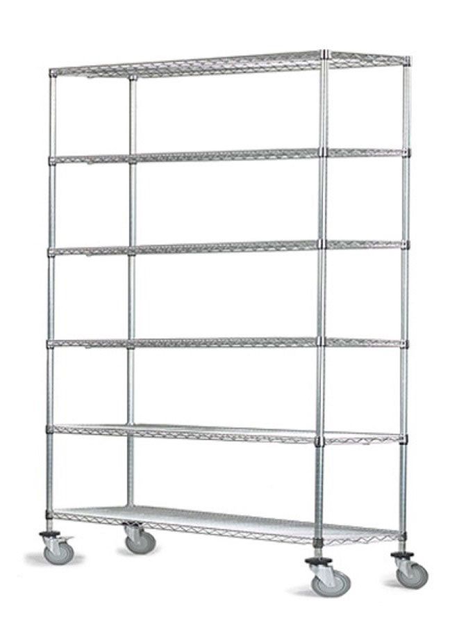 6-tier chrome mobile wire shelf truck 24W x 18D inches