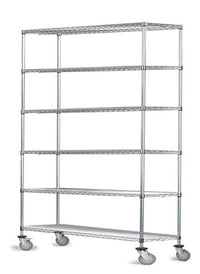 6-tier chrome mobile wire shelf truck 36W x 18D inches