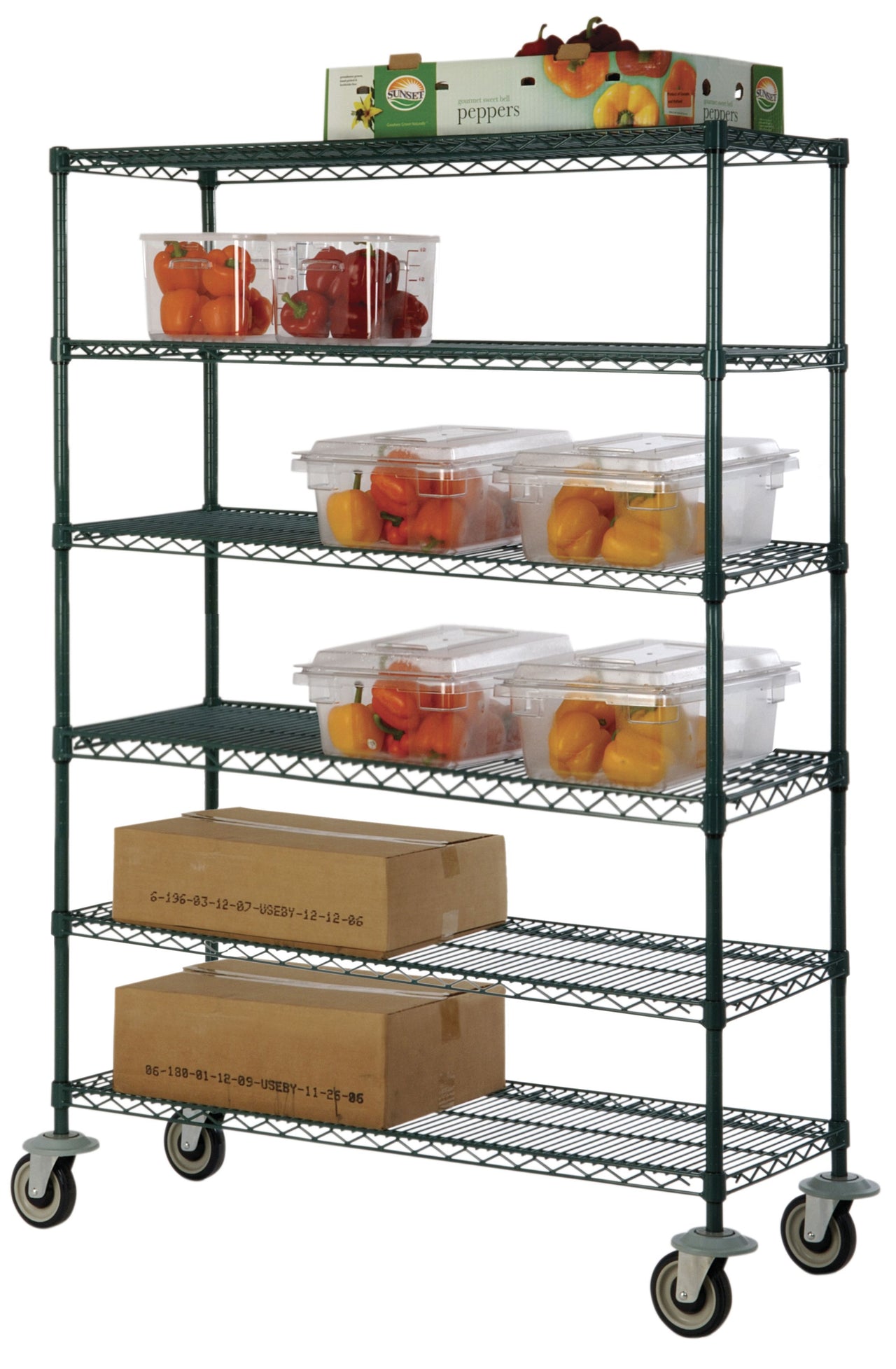 6-tier freezer mobile wire shelf truck 60W x 12D inches