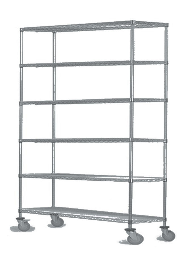 6-tier gray mobile wire shelf truck 72W x 24D inches