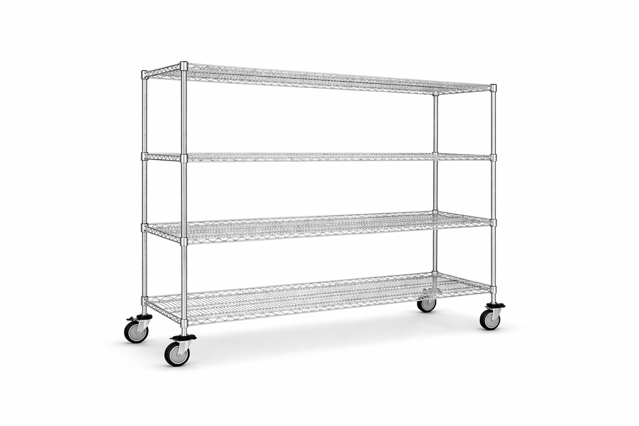 30" Deep x 72" Wide 4 Tier Chrome Wire Shelf Truck