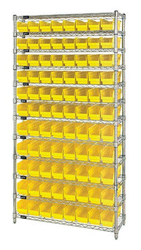 Yellow polypropylene bins on wire shelving unit 72x12x74