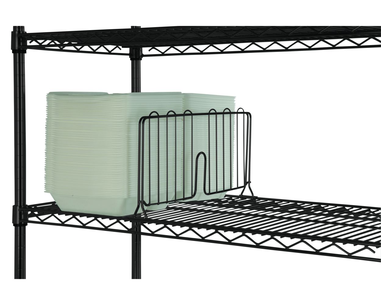 black wire shelf divider for organization