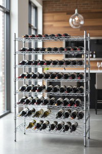 Chrome wine rack with bottles in elegant setting