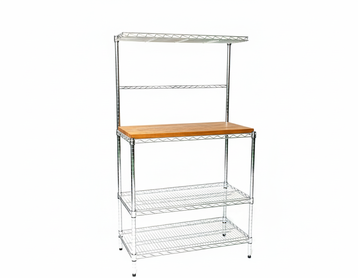 chrome bakers rack with butcher block top