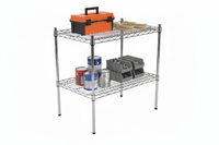 Two-tier chrome wire shelving unit with props
